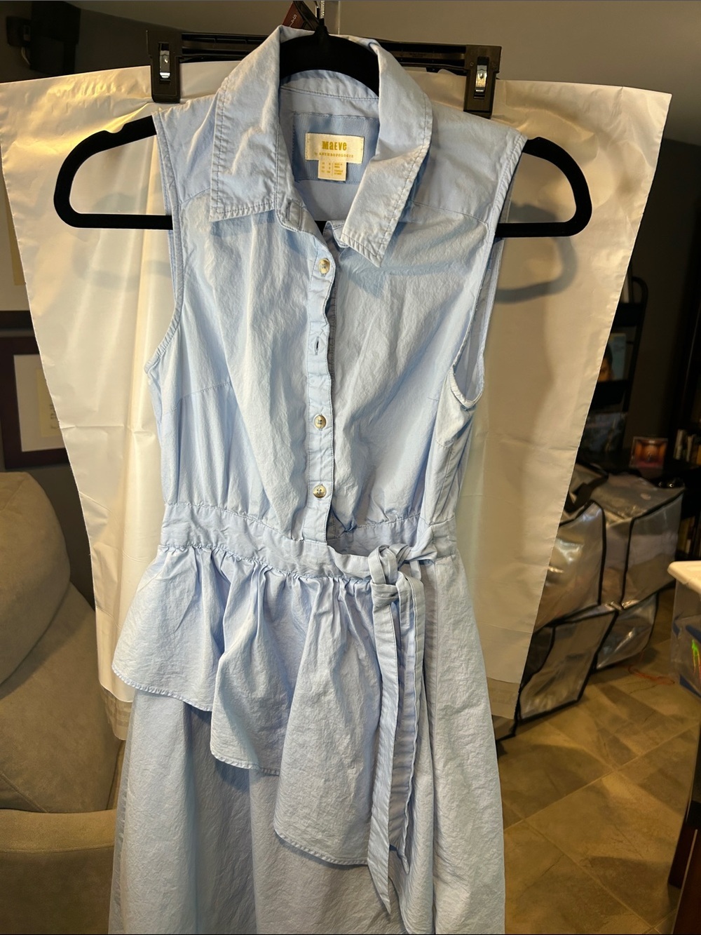 MAEVE by ANTHROPOLOGIE Blue Sleeveless Button-Front Asymmetrical Dress